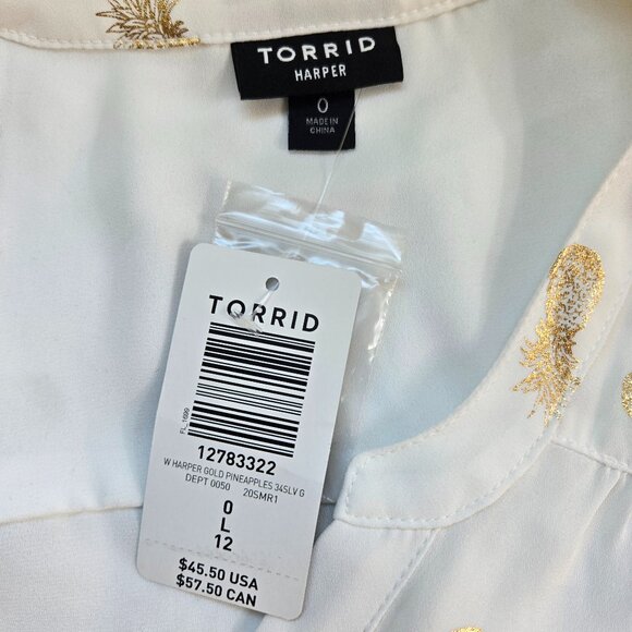 810-12 NEW Torrid Harper Georgette White Gold Pineapple Blouse Size L/12, 0 - Picture 10 of 15